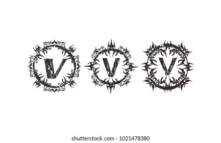 Rough Letter V Template Set