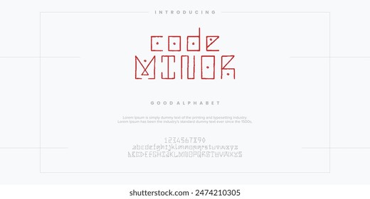 Rough line custom abstract digital alphabet font typography. Bold Condensed Display Font. Vector illustration