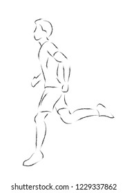 rough line drawing of lonely running man. vector illustration.
