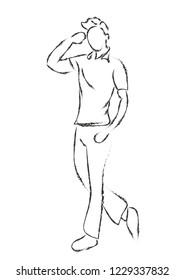 rough line drawing of lonely walking man. vector illustration.