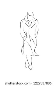 rough line drawing of lonely walking man. vector illustration.