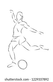 rough line drawing of soccer player running. vector illustration.