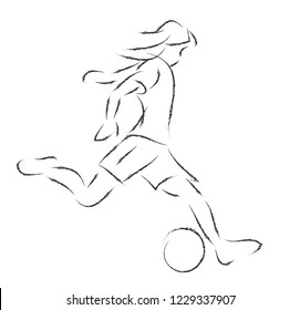 rough line drawing of soccer player running. vector illustration.
