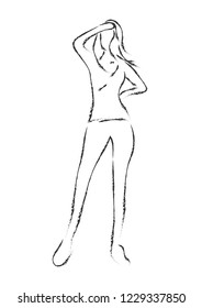 rough line drawing of woman. vector illustration.
