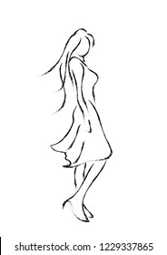 dibujo de la mujer en línea dura. ilustración vectorial.