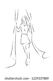 rough line drawing of woman. vector illustration.