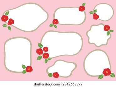 Rough line frame set with camellia illustration