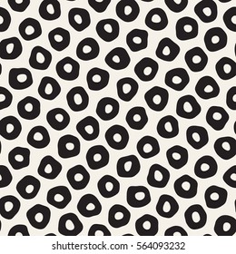 Rough Line Hand Drawn Circles. Vector Seamless Black and White Pattern. Stylish graphic texture.