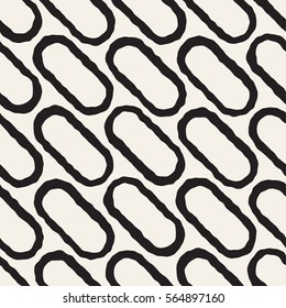 Rough Line Hand Drawn Circles. Vector Seamless Black and White Pattern. Stylish graphic texture.