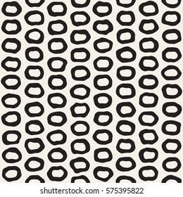 Rough Line Hand Drawn Circles. Vector Seamless Black and White Pattern.