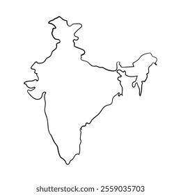 Rough line map of India. vector line drawing. outline map. geography Indian map line art. country map. country borderline art