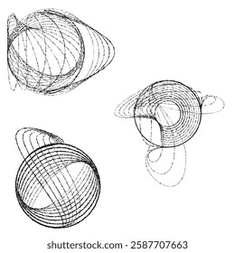 Rough lines in Circle Form . Rotate rounded shape Vector Illustration .Rotating circles form a ring.Rotating design element . Various circle lines forming round frame . Abstract Geometric line art .