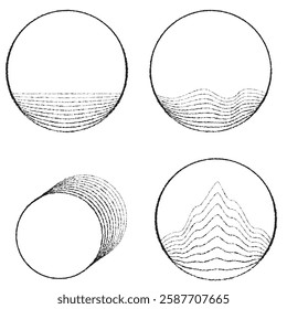 Rough lines in Circle Form . Rotate rounded shape Vector Illustration .Rotating circles form a ring.Rotating design element . Various circle lines forming round frame . Abstract Geometric line art .