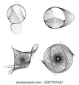 Rough lines in Circle Form . Rotate rounded shape Vector Illustration .Rotating circles form a ring.Rotating design element . Various circle lines forming round frame . Abstract Geometric line art .