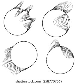 Rough lines in Circle Form . Rotate rounded shape Vector Illustration .Rotating circles form a ring.Rotating design element . Various circle lines forming round frame . Abstract Geometric line art .