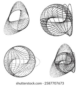 Rough lines in Circle Form . Rotate rounded shape Vector Illustration .Rotating circles form a ring.Rotating design element . Various circle lines forming round frame . Abstract Geometric line art .