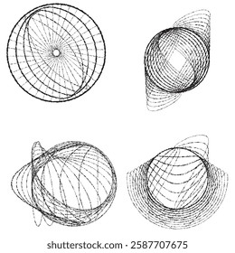 Rough lines in Circle Form . Rotate rounded shape Vector Illustration .Rotating circles form a ring.Rotating design element . Various circle lines forming round frame . Abstract Geometric line art .