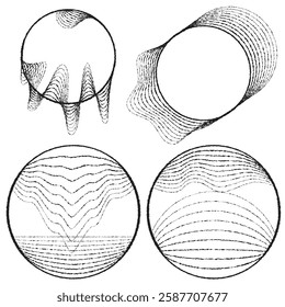 Rough lines in Circle Form . Rotate rounded shape Vector Illustration .Rotating circles form a ring.Rotating design element . Various circle lines forming round frame . Abstract Geometric line art .