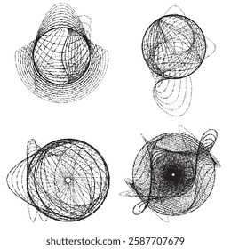 Rough lines in Circle Form . Rotate rounded shape Vector Illustration .Rotating circles form a ring.Rotating design element . Various circle lines forming round frame . Abstract Geometric line art .