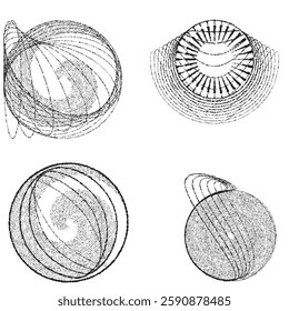 Rough lines in Circle Form . Rotate rounded shape Vector Illustration .Rotating circles form a ring.Rotating design element . Various circle lines forming round frame . Abstract Geometric line art .
