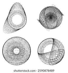 Rough lines in Circle Form . Rotate rounded shape Vector Illustration .Rotating circles form a ring.Rotating design element . Various circle lines forming round frame . Abstract Geometric line art .
