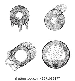 Rough lines in Circle Form . Rotate rounded shape Vector Illustration .Rotating circles form a ring.Rotating design element . Various circle lines forming round frame . Abstract Geometric line art .
