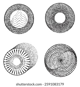 Rough lines in Circle Form . Rotate rounded shape Vector Illustration .Rotating circles form a ring.Rotating design element . Various circle lines forming round frame . Abstract Geometric line art .
