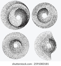 Rough lines in Circle Form . Rotate rounded shape Vector Illustration .Rotating circles form a ring.Rotating design element . Various circle lines forming round frame . Abstract Geometric line art .
