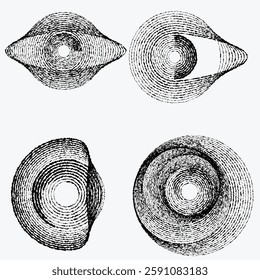 Rough lines in Circle Form . Rotate rounded shape Vector Illustration .Rotating circles form a ring.Rotating design element . Various circle lines forming round frame . Abstract Geometric line art .
