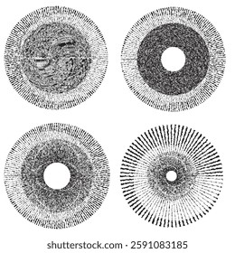Rough lines in Circle Form . Rotate rounded shape Vector Illustration .Rotating circles form a ring.Rotating design element . Various circle lines forming round frame . Abstract Geometric line art .
