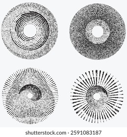 Rough lines in Circle Form . Rotate rounded shape Vector Illustration .Rotating circles form a ring.Rotating design element . Various circle lines forming round frame . Abstract Geometric line art .
