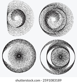 Rough lines in Circle Form . Rotate rounded shape Vector Illustration .Rotating circles form a ring.Rotating design element . Various circle lines forming round frame . Abstract Geometric line art .
