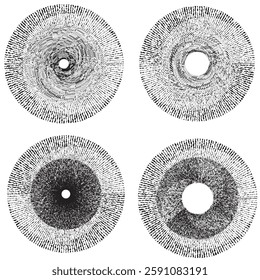 Rough lines in Circle Form . Rotate rounded shape Vector Illustration .Rotating circles form a ring.Rotating design element . Various circle lines forming round frame . Abstract Geometric line art .
