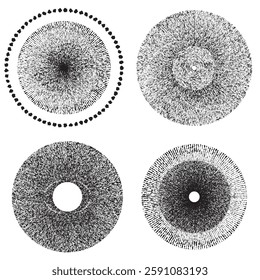 Rough lines in Circle Form . Rotate rounded shape Vector Illustration .Rotating circles form a ring.Rotating design element . Various circle lines forming round frame . Abstract Geometric line art .
