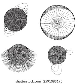 Rough lines in Circle Form . Rotate rounded shape Vector Illustration .Rotating circles form a ring.Rotating design element . Various circle lines forming round frame . Abstract Geometric line art .
