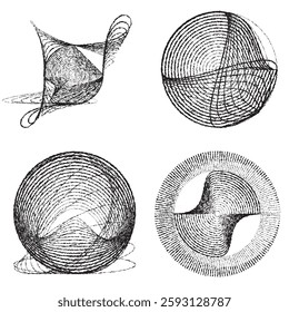 Rough lines in Circle Form . Rotate rounded shape Vector Illustration .Rotating circles form a ring.Rotating design element . Various circle lines forming round frame . Abstract Geometric line art .