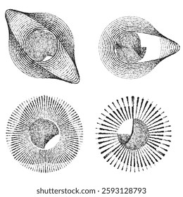 Rough lines in Circle Form . Rotate rounded shape Vector Illustration .Rotating circles form a ring.Rotating design element . Various circle lines forming round frame . Abstract Geometric line art .