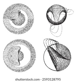 Rough lines in Circle Form . Rotate rounded shape Vector Illustration .Rotating circles form a ring.Rotating design element . Various circle lines forming round frame . Abstract Geometric line art .