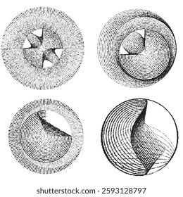 Rough lines in Circle Form . Rotate rounded shape Vector Illustration .Rotating circles form a ring.Rotating design element . Various circle lines forming round frame . Abstract Geometric line art .