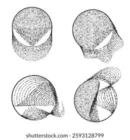 Rough lines in Circle Form . Rotate rounded shape Vector Illustration .Rotating circles form a ring.Rotating design element . Various circle lines forming round frame . Abstract Geometric line art .