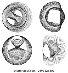 Rough lines in Circle Form . Rotate rounded shape Vector Illustration .Rotating circles form a ring.Rotating design element . Various circle lines forming round frame . Abstract Geometric line art .