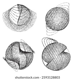 Rough lines in Circle Form . Rotate rounded shape Vector Illustration .Rotating circles form a ring.Rotating design element . Various circle lines forming round frame . Abstract Geometric line art .
