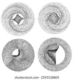 Rough lines in Circle Form . Rotate rounded shape Vector Illustration .Rotating circles form a ring.Rotating design element . Various circle lines forming round frame . Abstract Geometric line art .