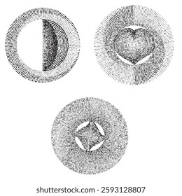 Rough lines in Circle Form . Rotate rounded shape Vector Illustration .Rotating circles form a ring.Rotating design element . Various circle lines forming round frame . Abstract Geometric line art .