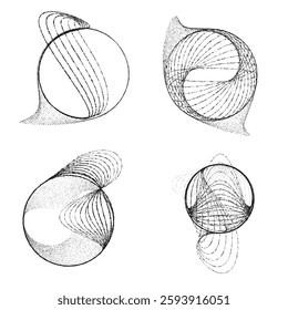 Rough lines in Circle Form . Rotate rounded shape Vector Illustration .Rotating circles form a ring.Rotating design element . Various circle lines forming round frame . Abstract Geometric line art .