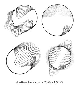 Rough lines in Circle Form . Rotate rounded shape Vector Illustration .Rotating circles form a ring.Rotating design element . Various circle lines forming round frame . Abstract Geometric line art .