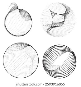 Rough lines in Circle Form . Rotate rounded shape Vector Illustration .Rotating circles form a ring.Rotating design element . Various circle lines forming round frame . Abstract Geometric line art .