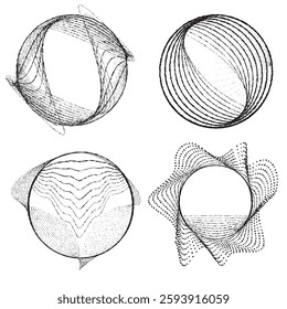 Rough lines in Circle Form . Rotate rounded shape Vector Illustration .Rotating circles form a ring.Rotating design element . Various circle lines forming round frame . Abstract Geometric line art .