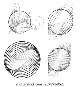 Rough lines in Circle Form . Rotate rounded shape Vector Illustration .Rotating circles form a ring.Rotating design element . Various circle lines forming round frame . Abstract Geometric line art .