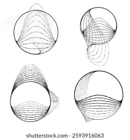 Rough lines in Circle Form . Rotate rounded shape Vector Illustration .Rotating circles form a ring.Rotating design element . Various circle lines forming round frame . Abstract Geometric line art .